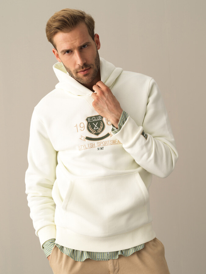Ekru Regular Fit Kapüşonlu Pamuklu Sweatshirt - 1