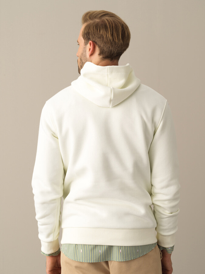 Ekru Regular Fit Kapüşonlu Pamuklu Sweatshirt - 3