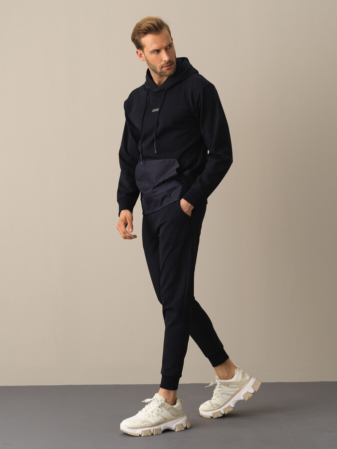Lacivert Regular Fit Kapüşonlu Pamuklu Sweatshirt - 2