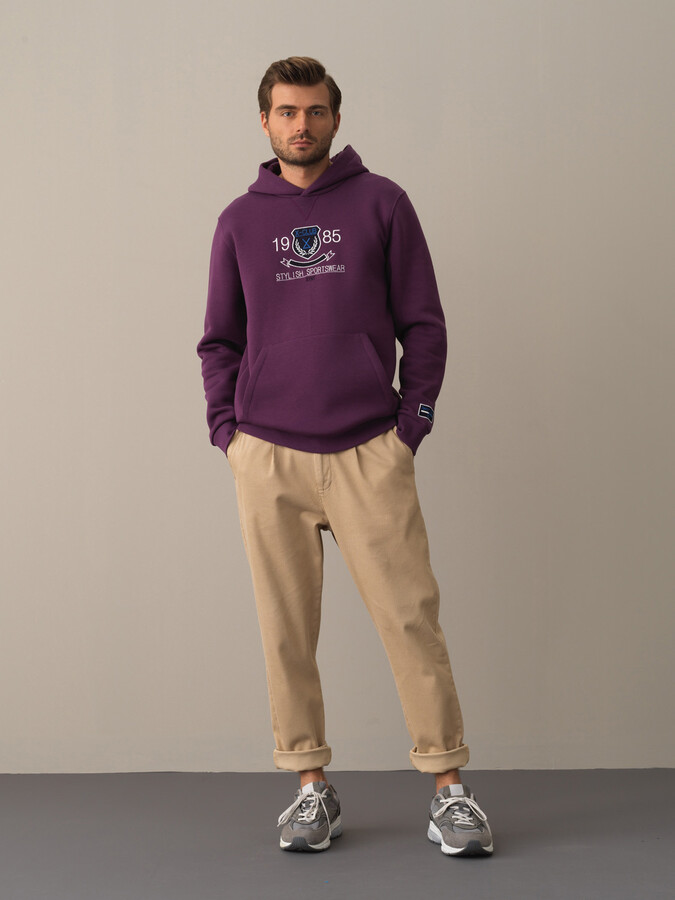 Mor Regular Fit Kapüşonlu Pamuklu Sweatshirt - 2