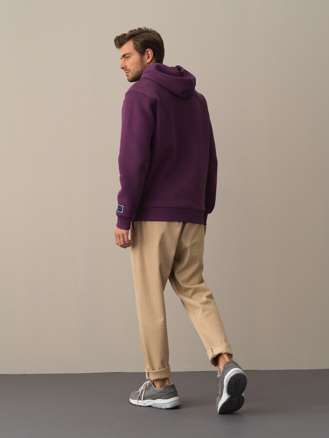 Mor Regular Fit Kapüşonlu Pamuklu Sweatshirt - 4