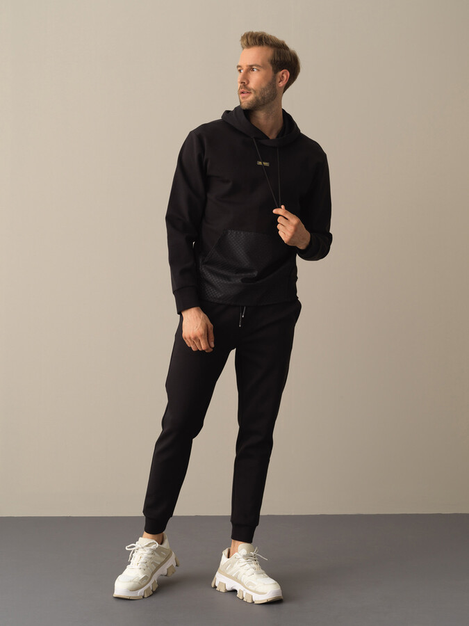 Siyah Regular Fit Kapüşonlu Pamuklu Sweatshirt - 2