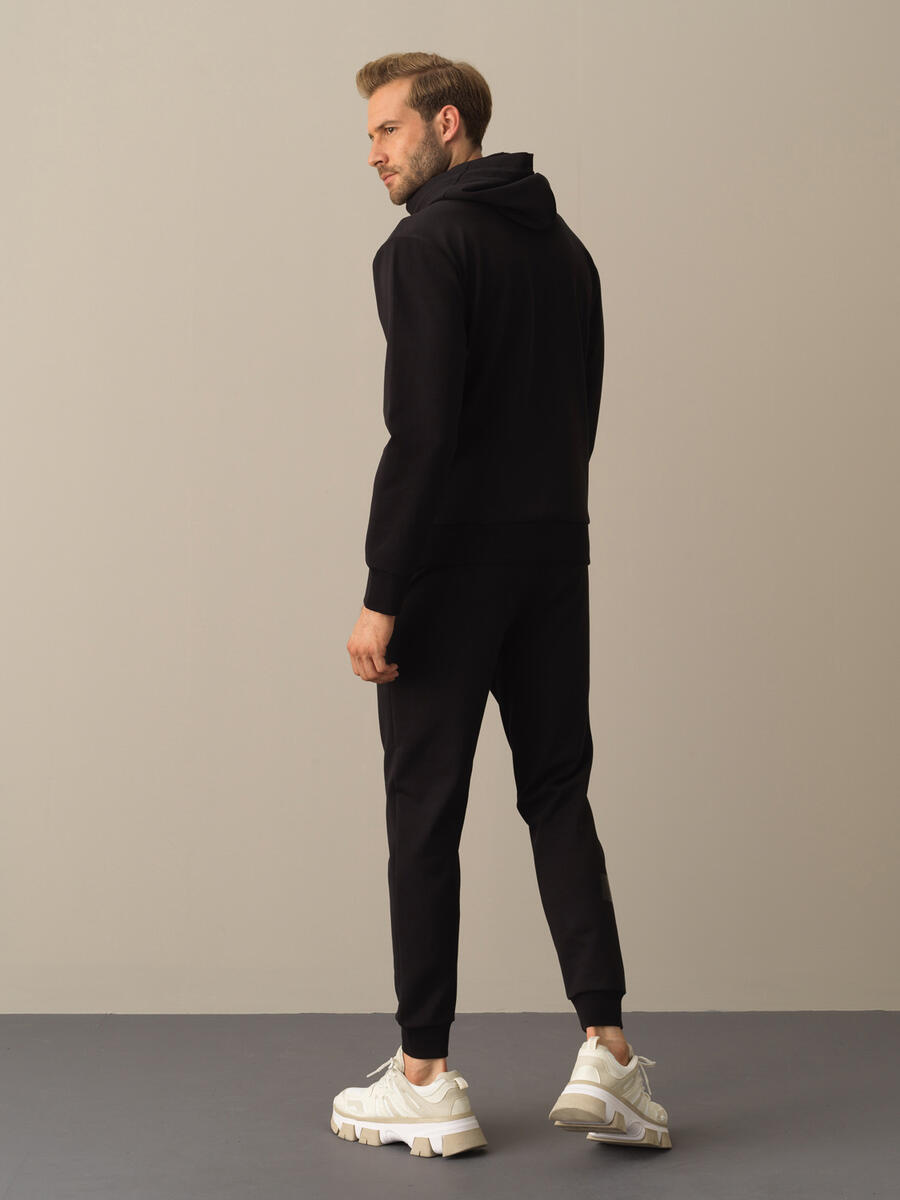Siyah Regular Fit Kapüşonlu Pamuklu Sweatshirt - 4