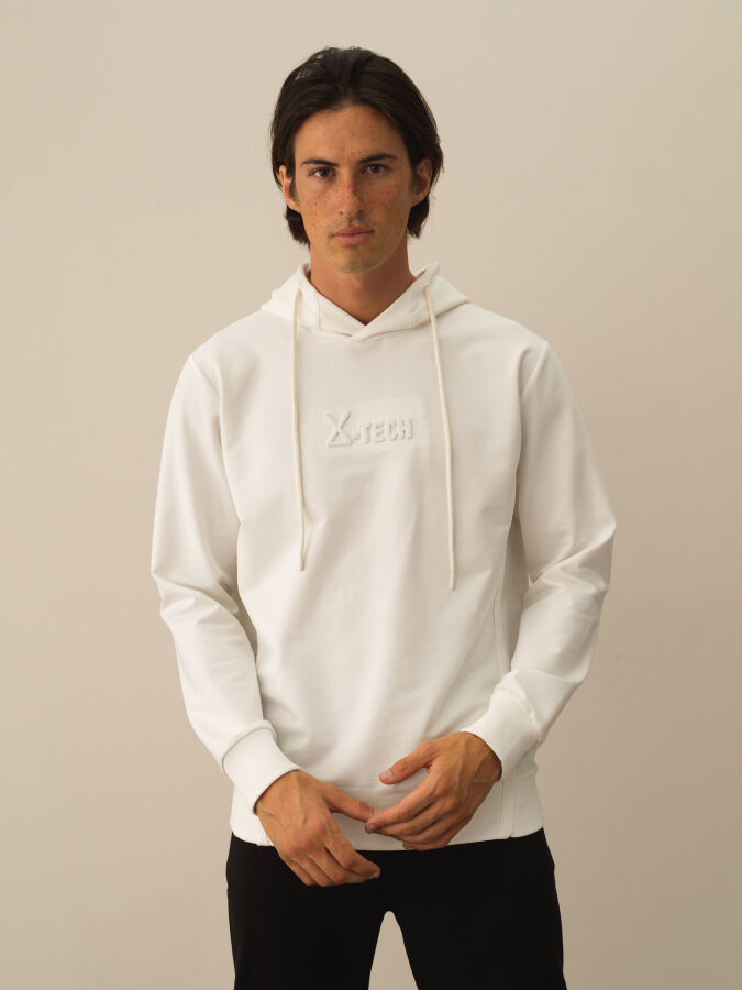 Kırık Beyaz Pamuk Dokulu Regular Fit Sweatshirt - Xint