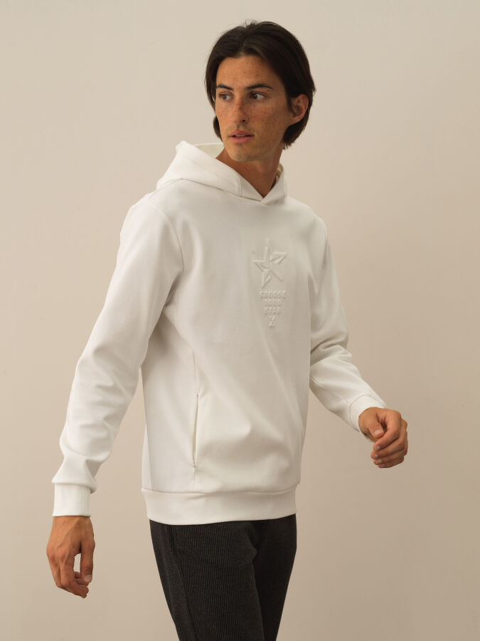 Kırık Beyaz Pamuk Dokulu Regular Fit Sweatshirt - Xint