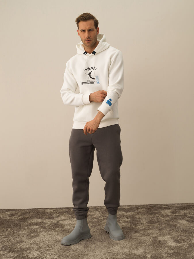 Ekru Regular Fit Kapüşonlu Pamuklu Sweatshirt - 2
