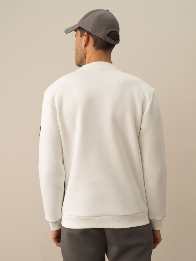 Ekru Regular Fit Bisiklet Yaka Pamuklu Sweatshirt - 3