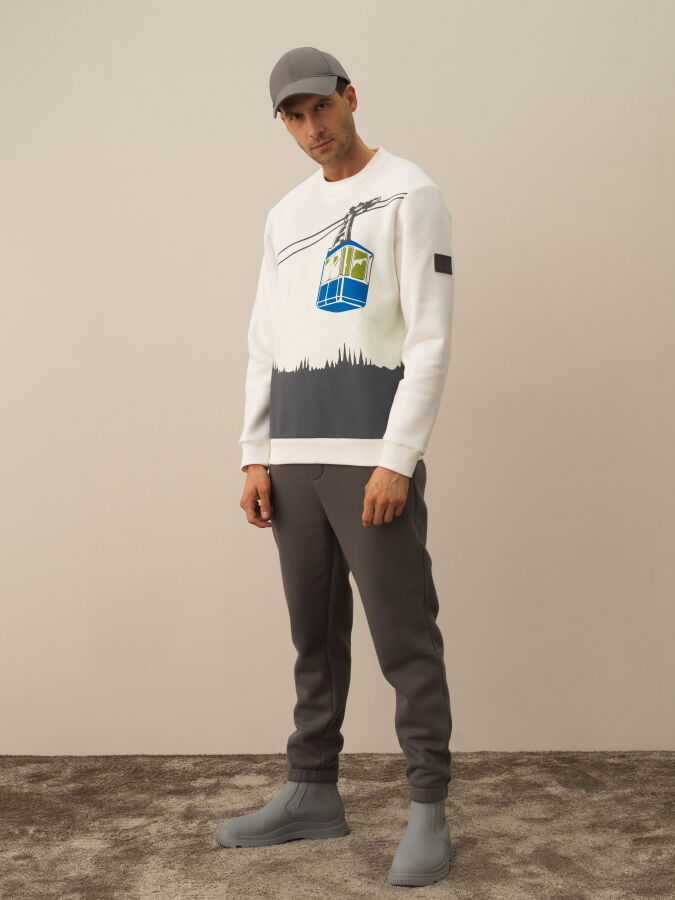 Ekru Regular Fit Bisiklet Yaka Pamuklu Sweatshirt - 2
