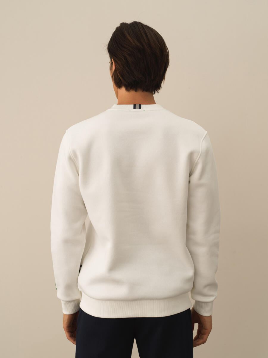 Kırık Beyaz Pamuk Dokulu Regular Fit Sweatshirt - 3