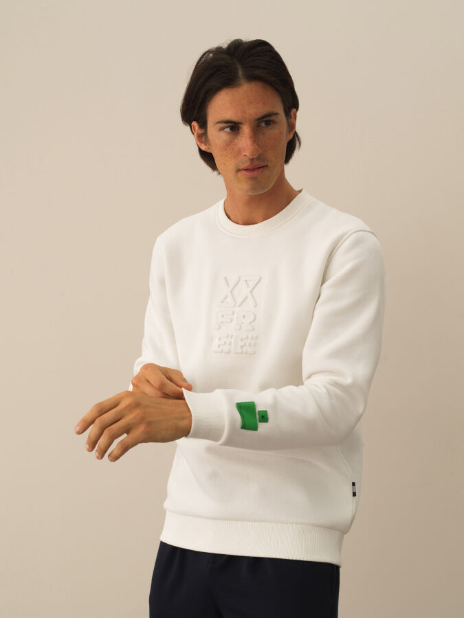 Kırık Beyaz Pamuk Dokulu Regular Fit Sweatshirt - Xint