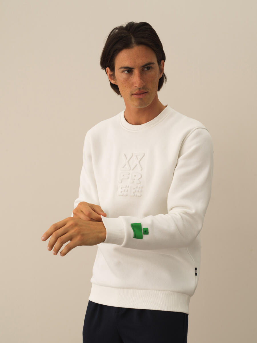 Kırık Beyaz Pamuk Dokulu Regular Fit Sweatshirt