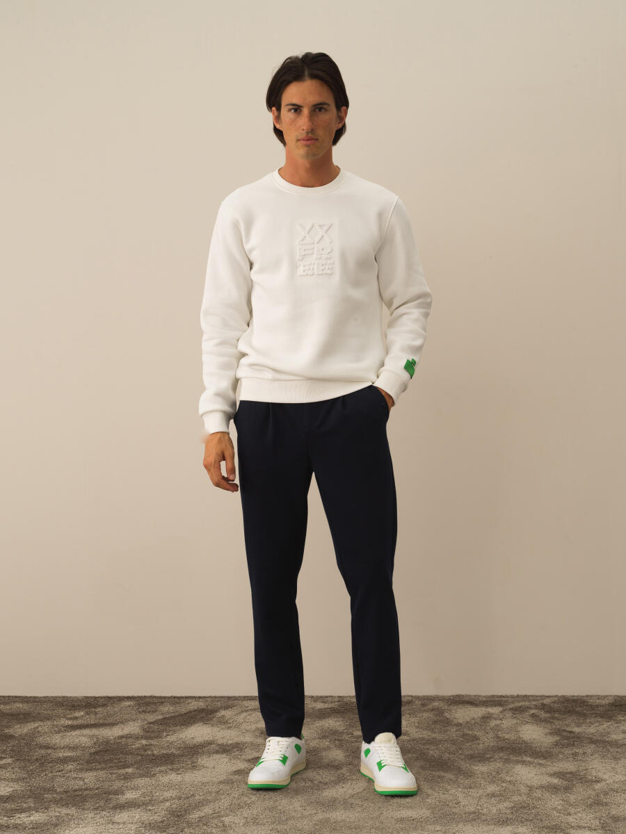 Kırık Beyaz Pamuk Dokulu Regular Fit Sweatshirt - 2