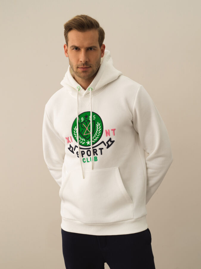 Kırık Beyaz Pamuk Dokulu Regular Fit Sweatshirt - Xint
