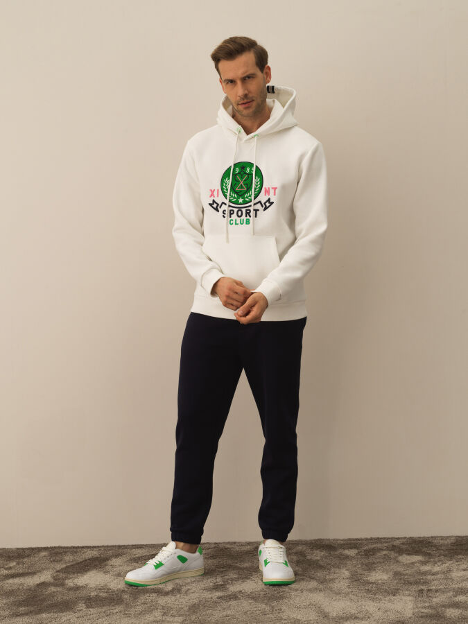 Kırık Beyaz Pamuk Dokulu Regular Fit Sweatshirt - Xint