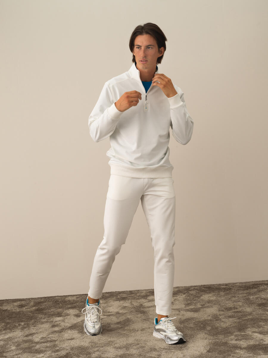 Kırık Beyaz Pamuk Dokulu Regular Fit Sweatshirt - 2