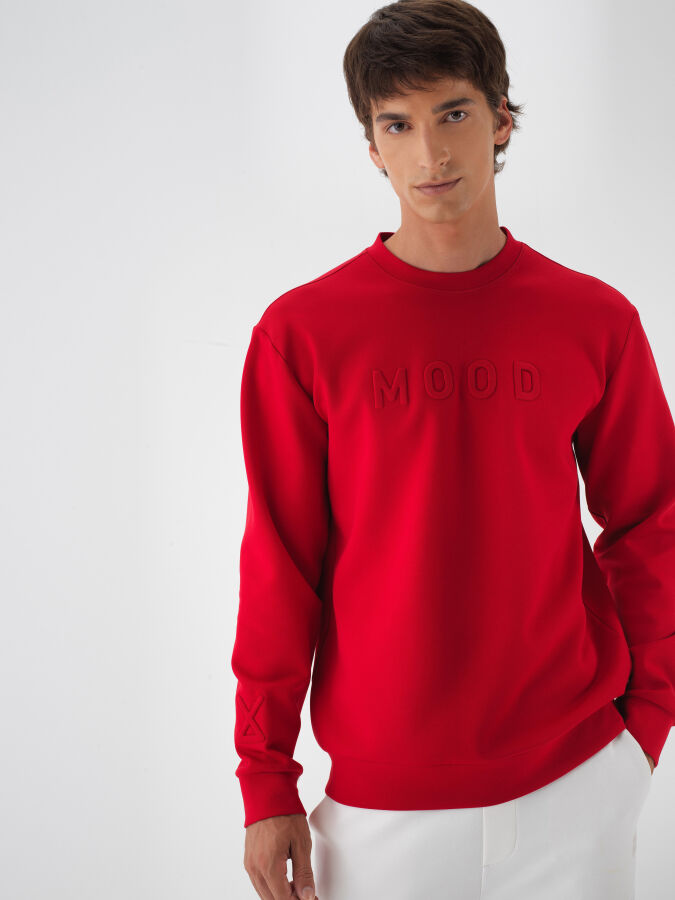 Kırmızı Pamuk Dokulu Regular Fit Sweatshirt - Xint
