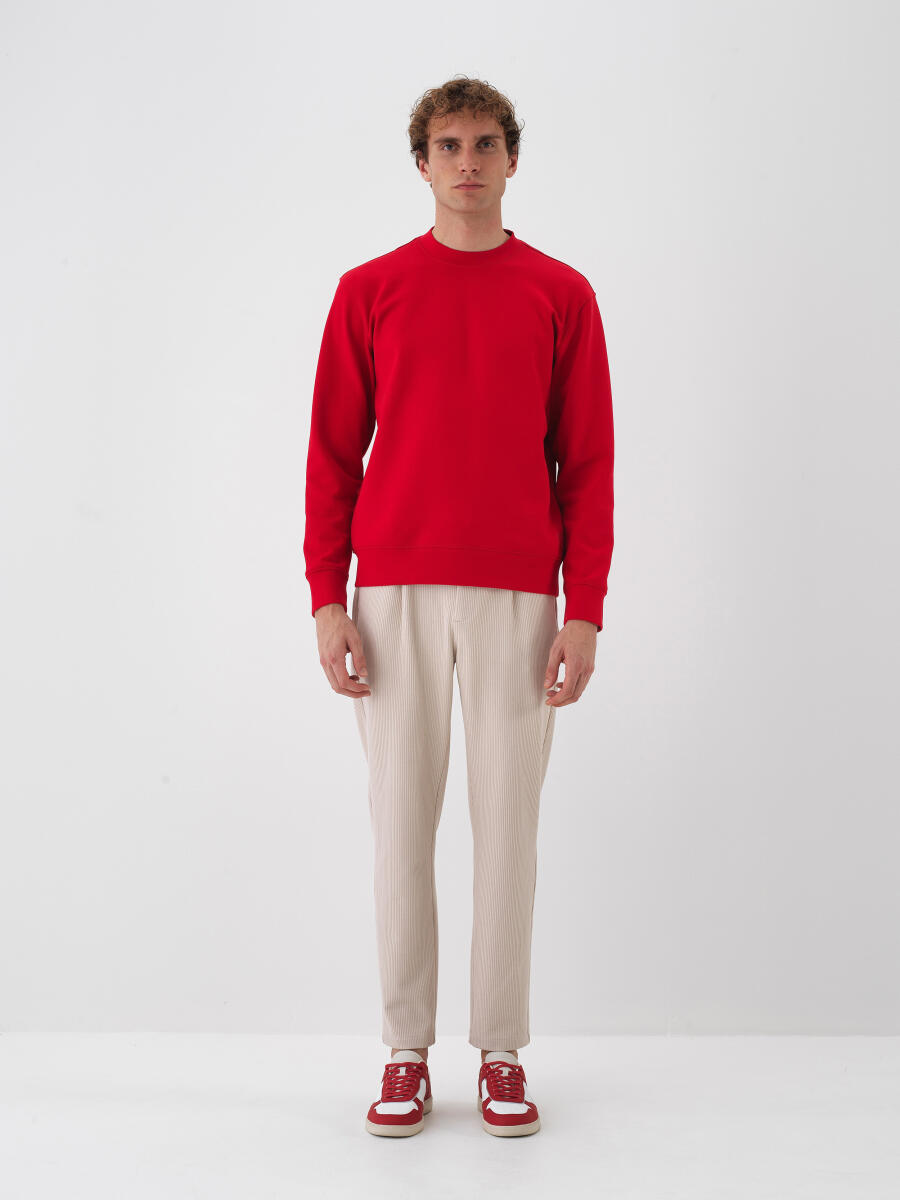 Kırmızı Pamuk Dokulu Regular Fit Sweatshirt - 2