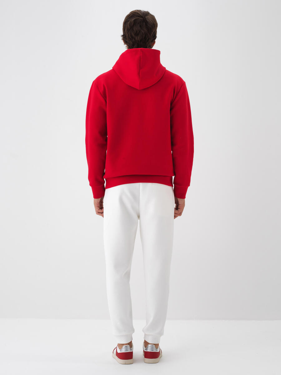 Kırmızı Pamuk Dokulu Regular Fit Sweatshirt - 4