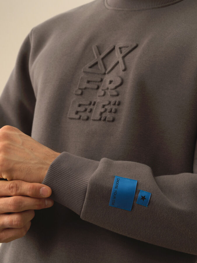 Koyu Gri Dokulu Pamuk Dokulu Regular Fit Sweatshirt - Xint