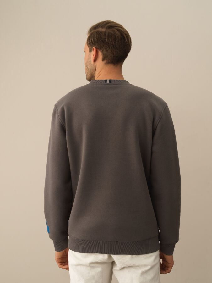 Koyu Gri Dokulu Pamuk Dokulu Regular Fit Sweatshirt - Xint