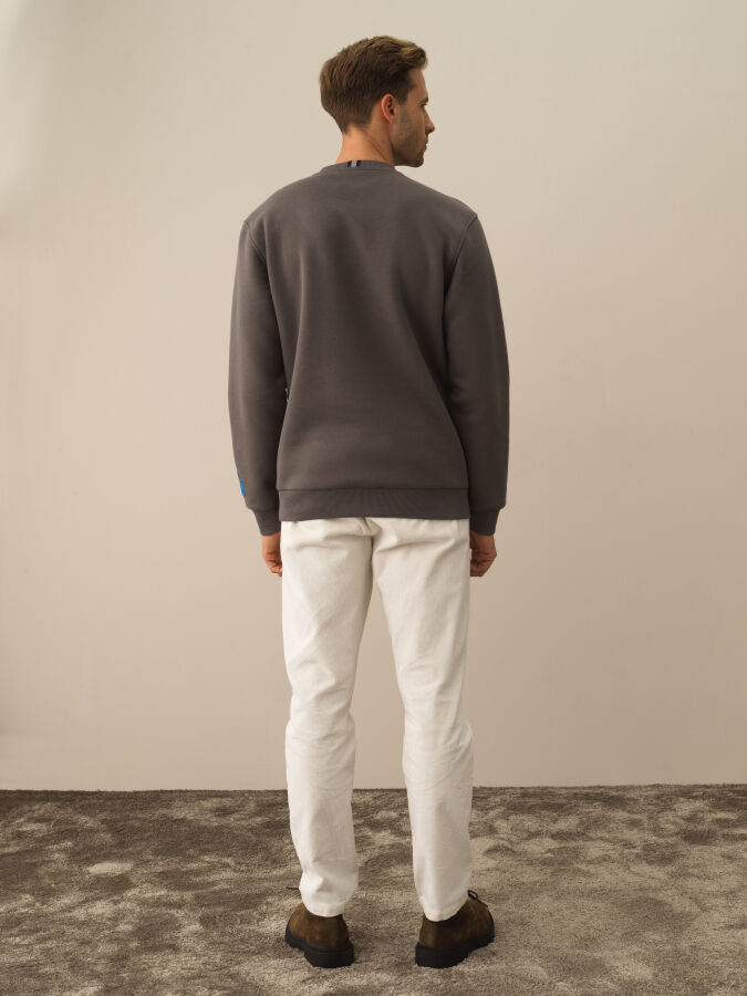 Koyu Gri Dokulu Pamuk Dokulu Regular Fit Sweatshirt - Xint
