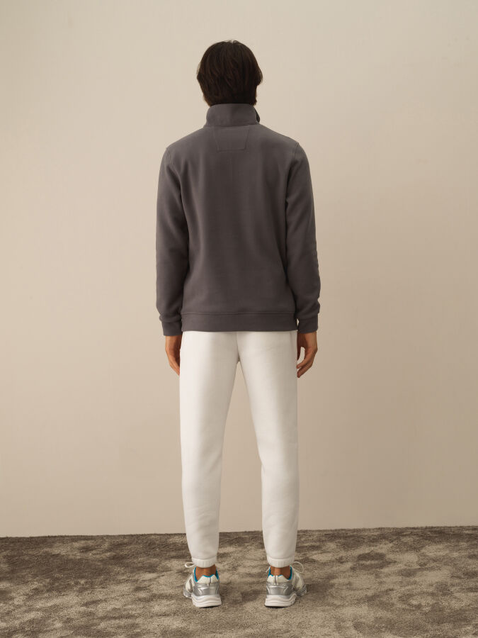 Koyu Gri Pamuk Dokulu Regular Fit Sweatshirt - Xint