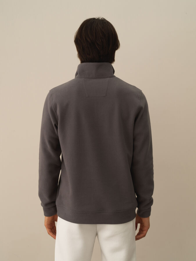 Koyu Gri Pamuk Dokulu Regular Fit Sweatshirt - Xint