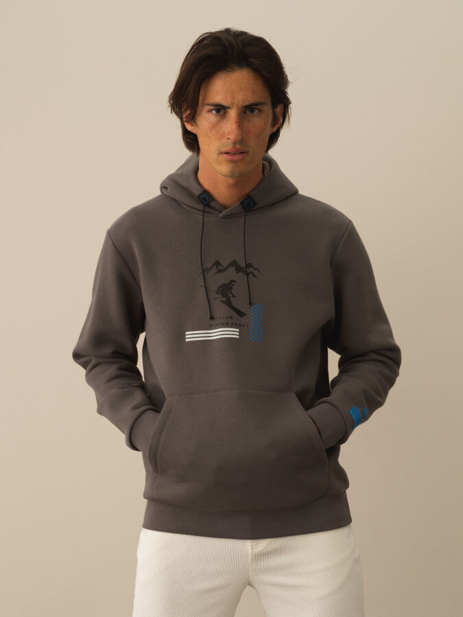 Gri Regular Fit Kapüşonlu Pamuklu Sweatshirt - 1