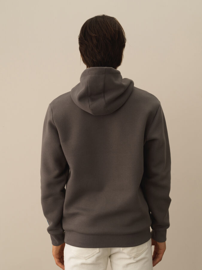 Gri Regular Fit Kapüşonlu Pamuklu Sweatshirt - 3