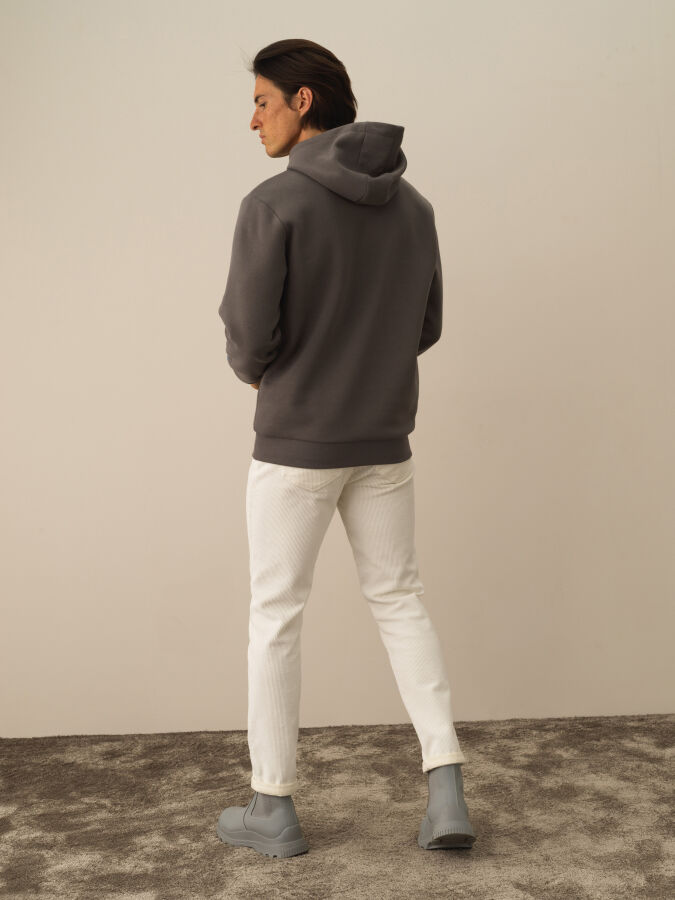 Gri Regular Fit Kapüşonlu Pamuklu Sweatshirt - 4
