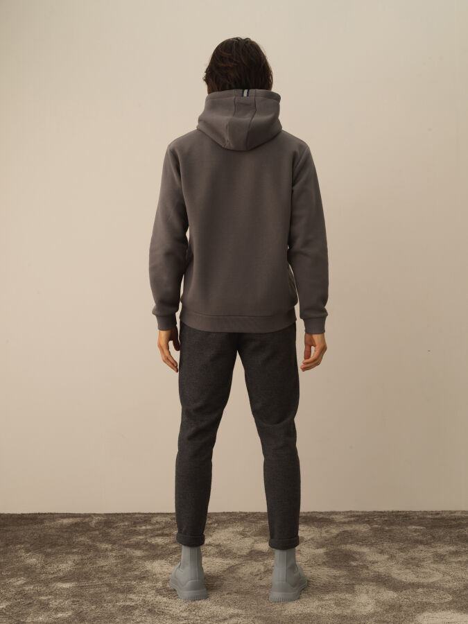 Koyu Gri Pamuk Dokulu Regular Fit Sweatshirt - Xint