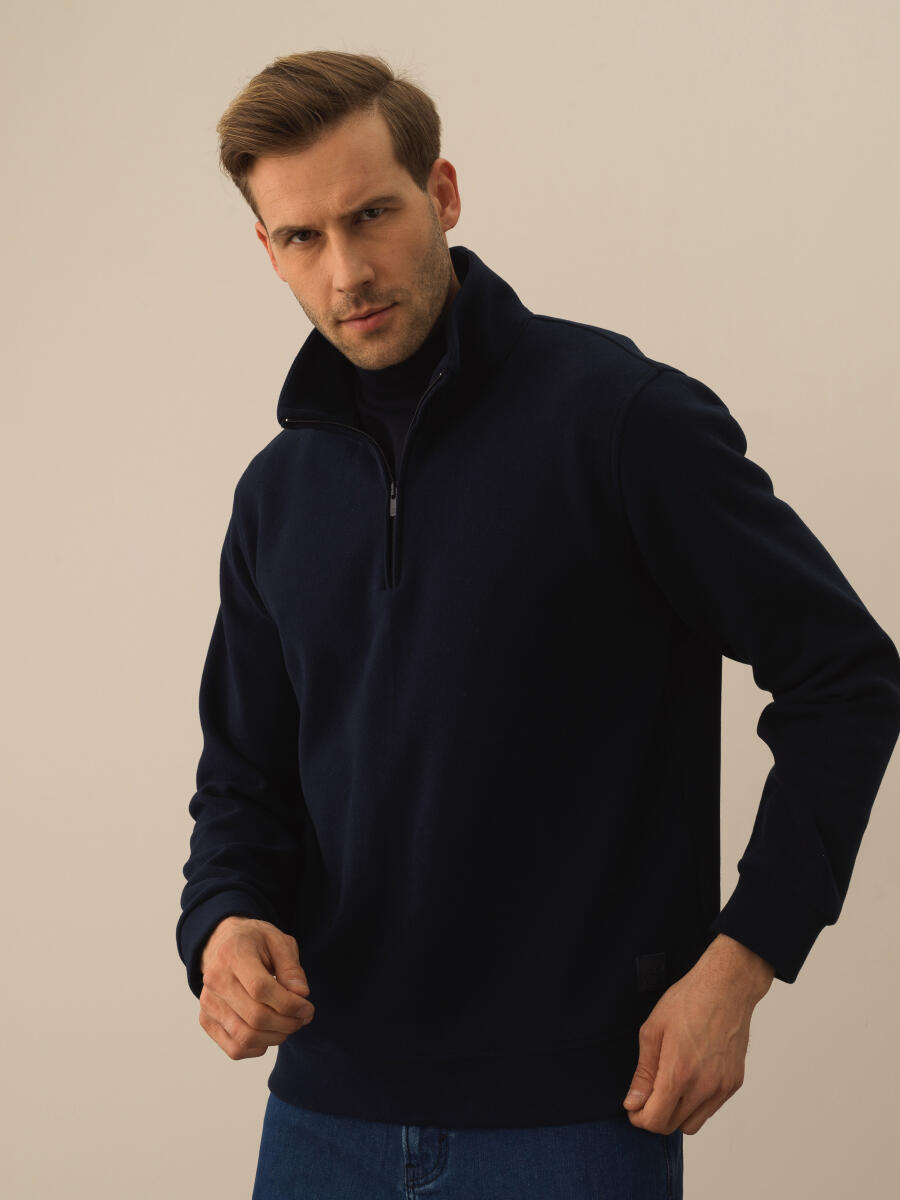 Lacivert Pamuk Dokulu Regular Fit Sweatshirt