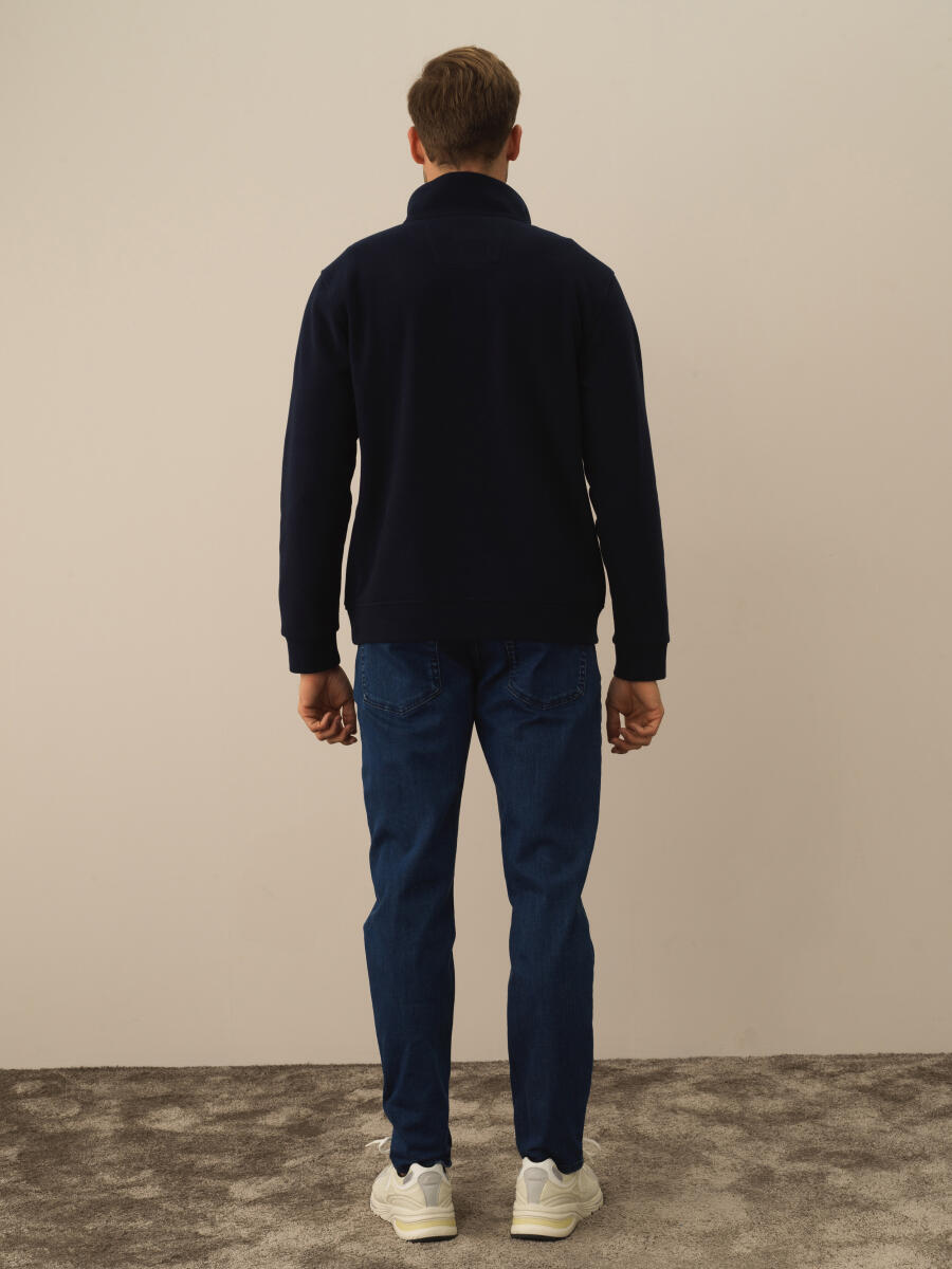 Lacivert Pamuk Dokulu Regular Fit Sweatshirt - 4