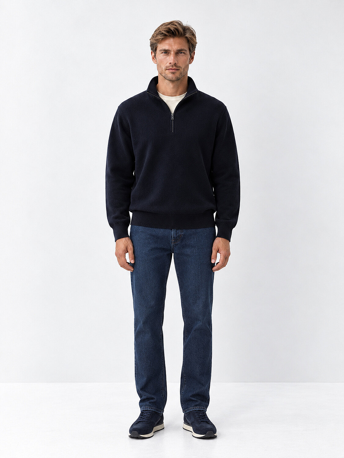 Lacivert Regular Fit Dik Yaka Pamuklu Sweatshirt - 2