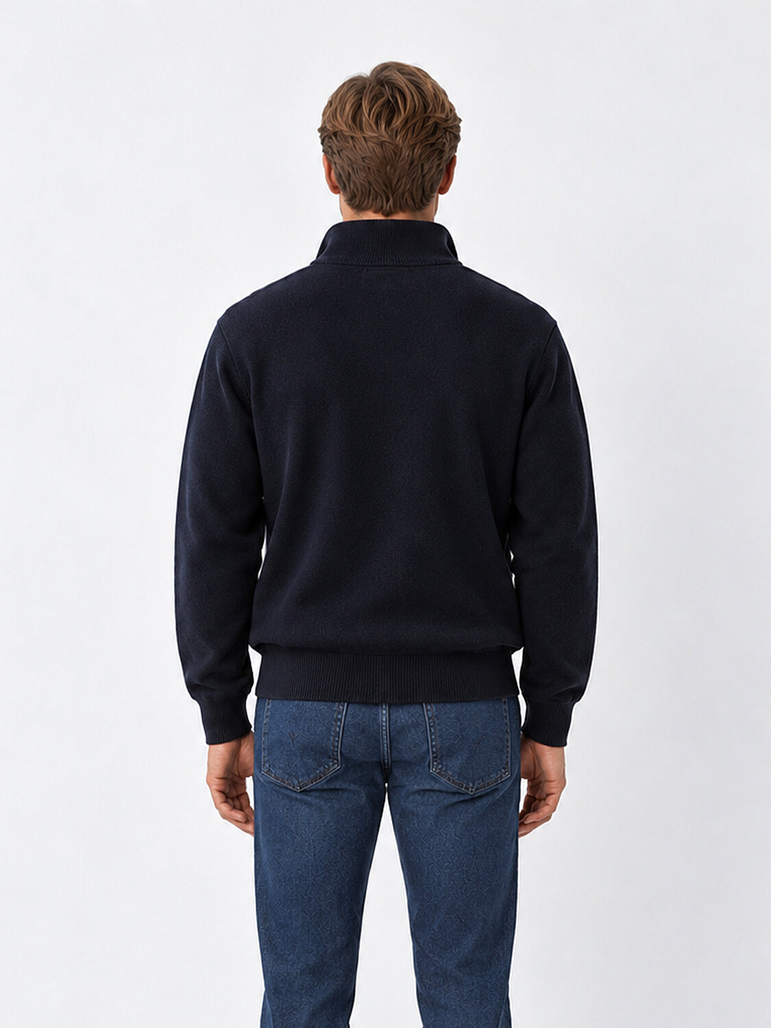 Lacivert Regular Fit Dik Yaka Pamuklu Sweatshirt - 4