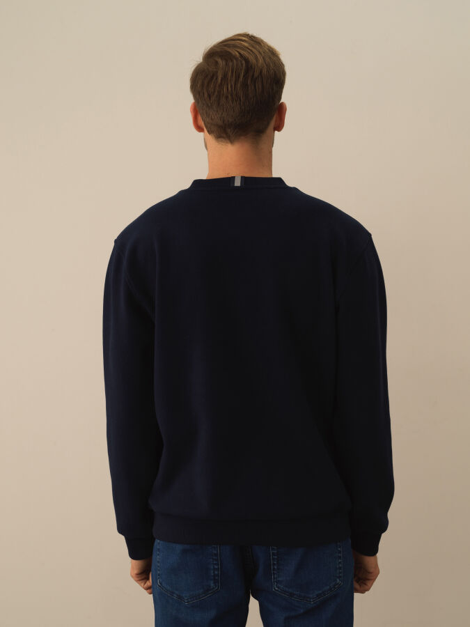 Lacivert Pamuk Dokulu Regular Fit Sweatshirt - Xint