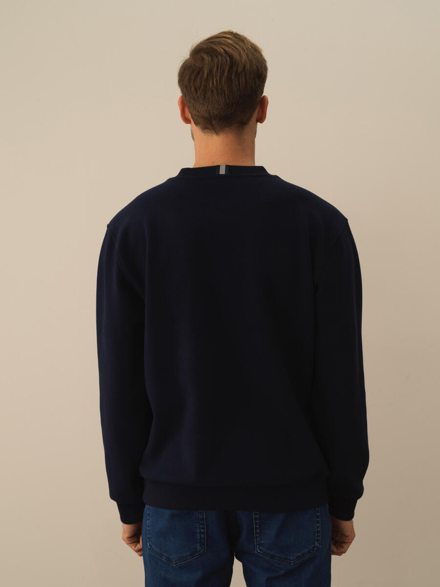 Lacivert Pamuk Dokulu Regular Fit Sweatshirt - 3