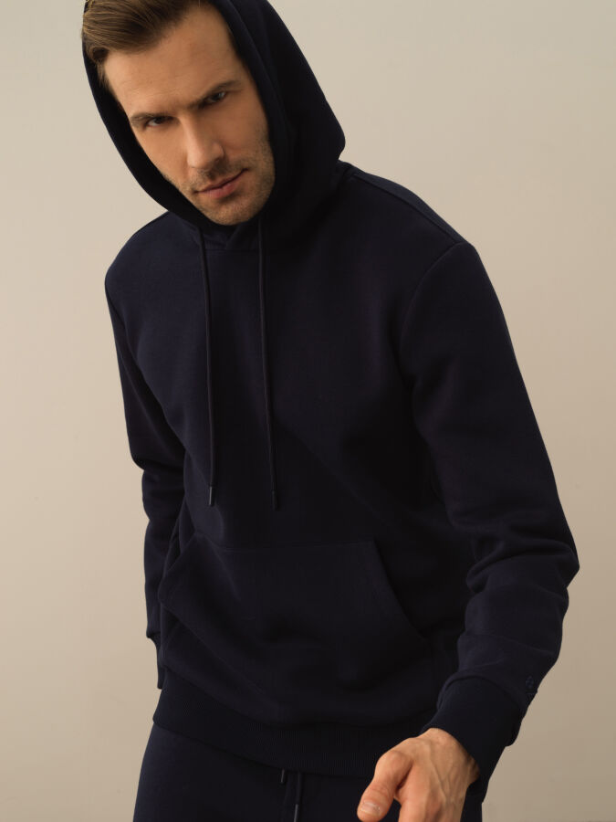 Lacivert Pamuk Dokulu Regular Fit Sweatshirt - Xint