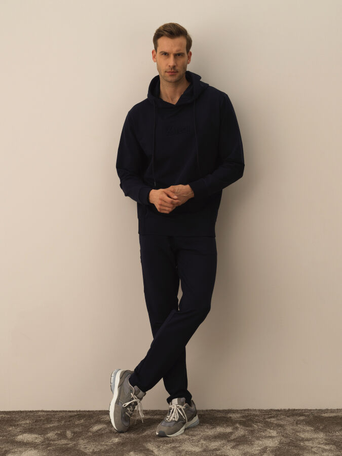 Lacivert Pamuk Dokulu Regular Fit Sweatshirt - Xint