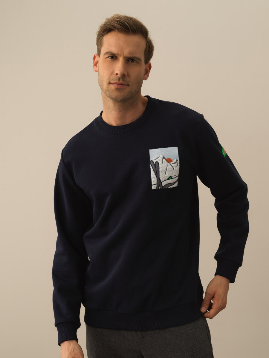 Lacivert Pamuk Dokulu Regular Fit Sweatshirt