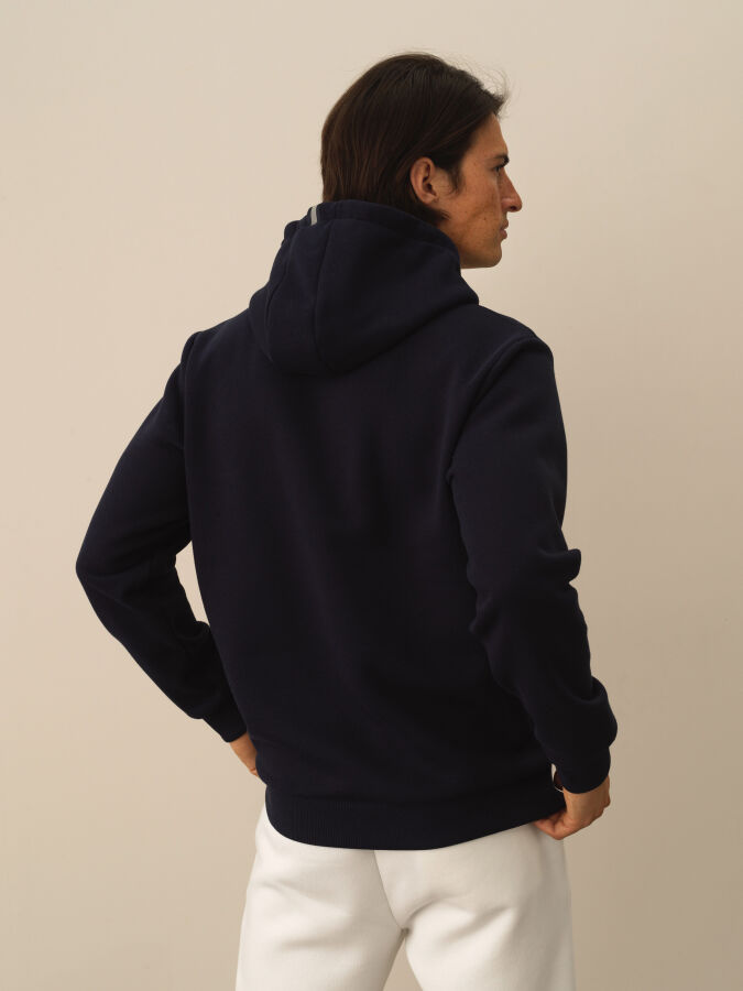 Lacivert Regular Fit Kapüşonlu Pamuklu Sweatshirt - 3