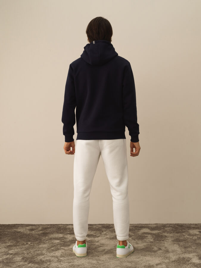 Lacivert Regular Fit Kapüşonlu Pamuklu Sweatshirt - 4