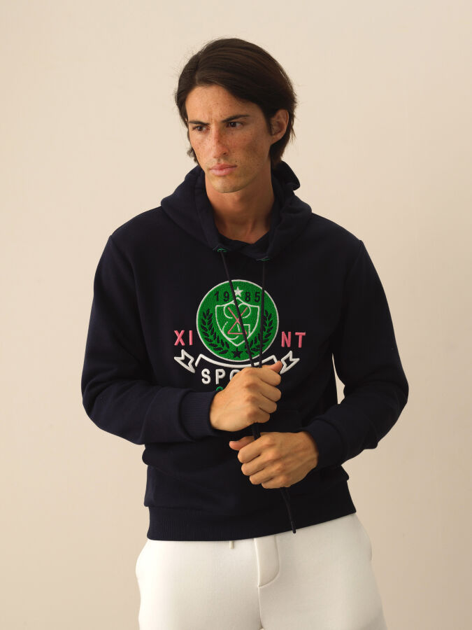 Lacivert Regular Fit Kapüşonlu Pamuklu Sweatshirt - 1