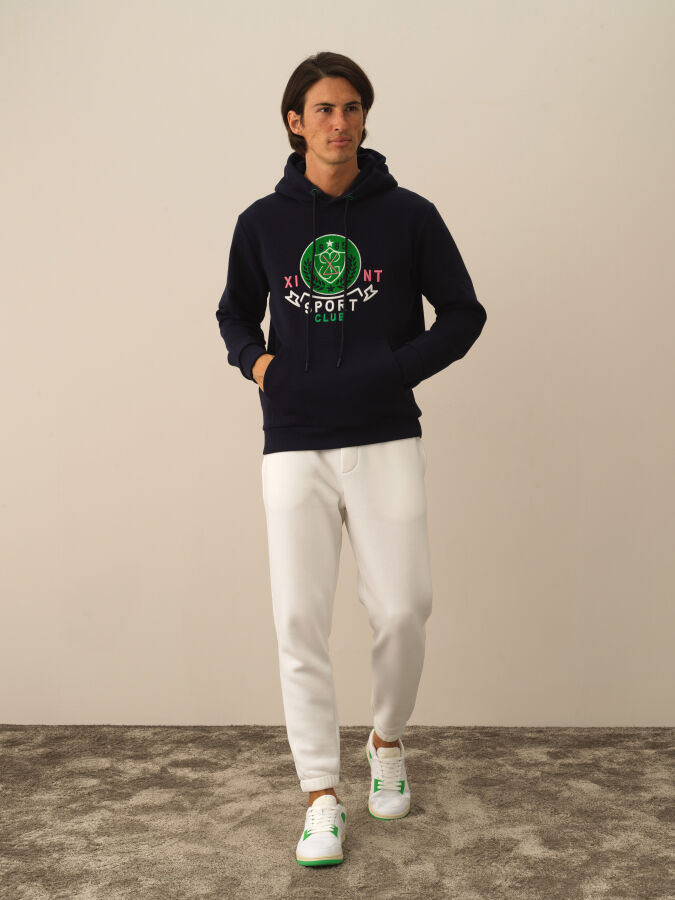 Lacivert Regular Fit Kapüşonlu Pamuklu Sweatshirt - 2