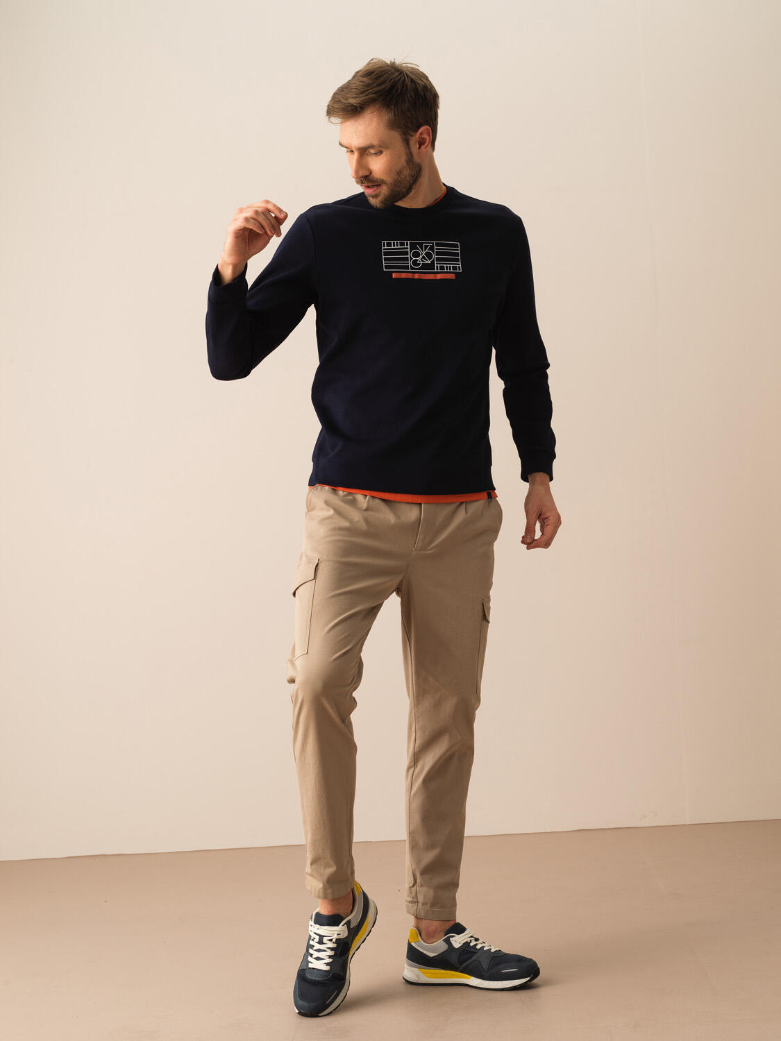 Lacivert Pamuk Dokulu Regular Fit Sweatshirt