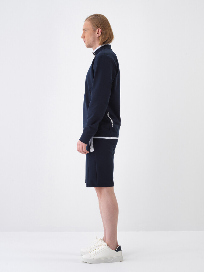 Lacivert Pamuk Dokulu Slim Fit Sweatshirt - 3