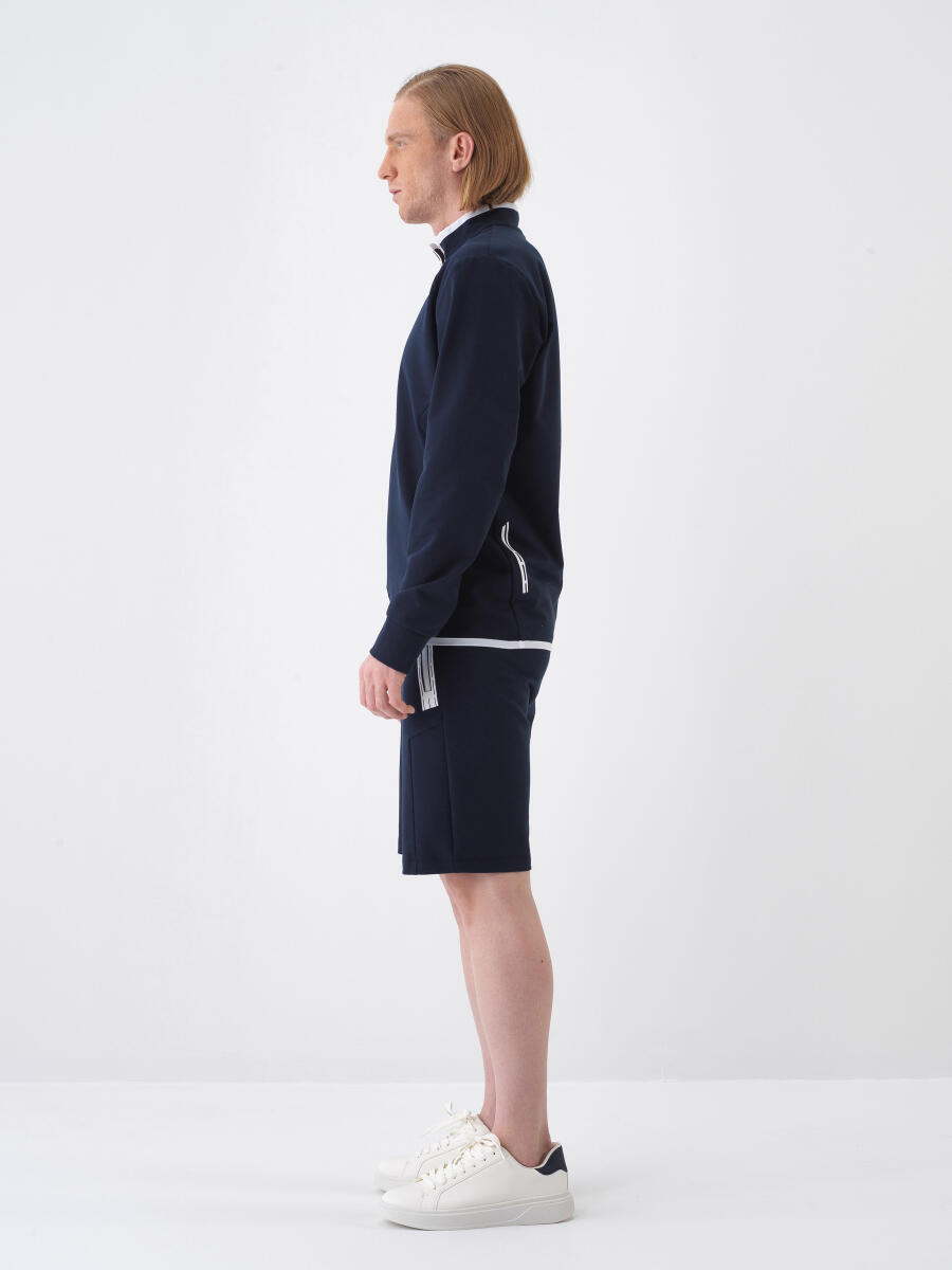 Lacivert Pamuk Dokulu Slim Fit Sweatshirt - 3