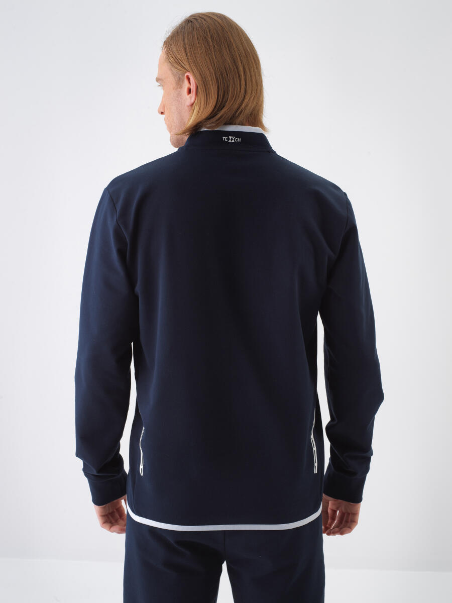 Lacivert Pamuk Dokulu Slim Fit Sweatshirt - 4