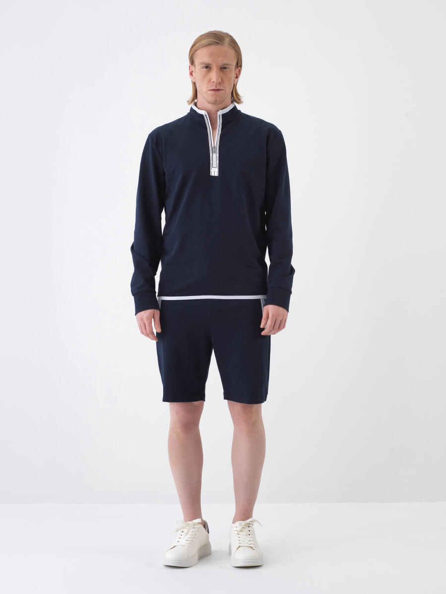 Lacivert Pamuk Dokulu Slim Fit Sweatshirt - 2