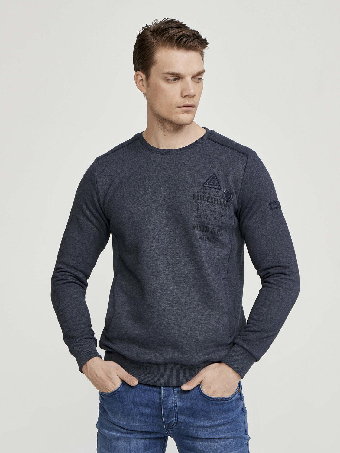 MCL Bisiklet Yaka Baskılı Sweatshirt